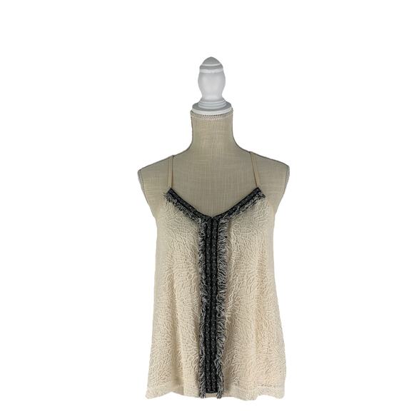 Akemi + Kin Cream Lace Fringed Crossroads Tank Blouse. Women's Size XS - Picture 2 of 8